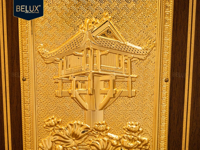 Tranh Chùa Một Cột bằng đồng mạ vàng 24k khổ đứng 22x17cm